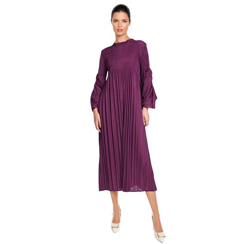 Bell Sleeve High Neck Pleated Dress - DR1532